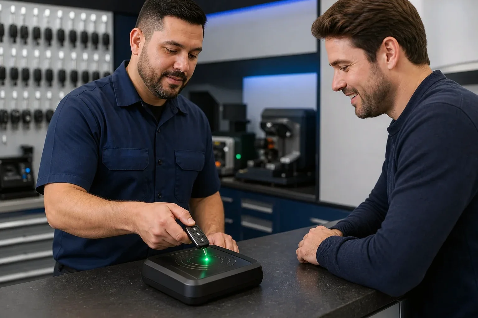 Chaveiro programando o controle remoto em Muriaé.